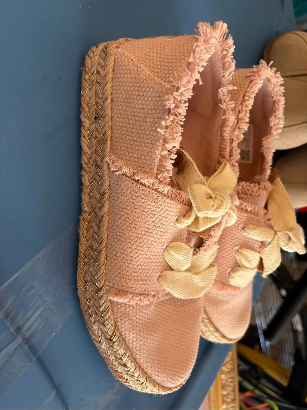TOMS Blush Pink Frayed Espadrille Slip-On with Bow Detail